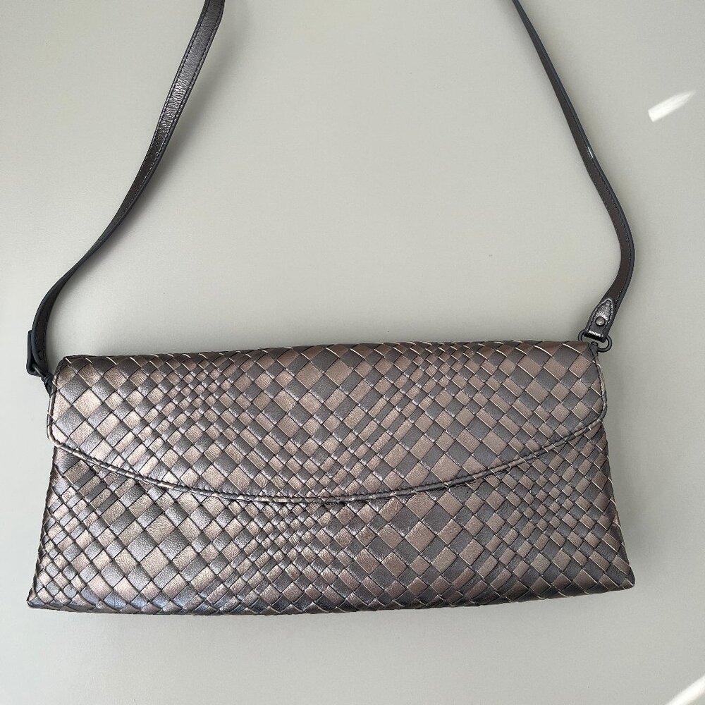 Jennifer Tattanelli Clutch Leather Bag in Gunmetal and Bronze Luxury Italy Nappa